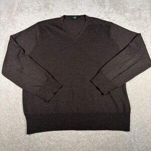 J Crew Italian Merino Wool V Neck Sweater Mens XL Brown Business Casual Preppy